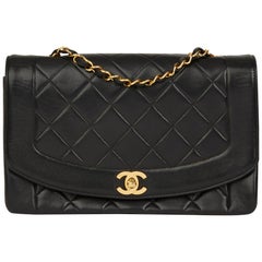 2000 Chanel Black Quilted Lambskin Vintage Medium Diana Classic Single Flap Bag