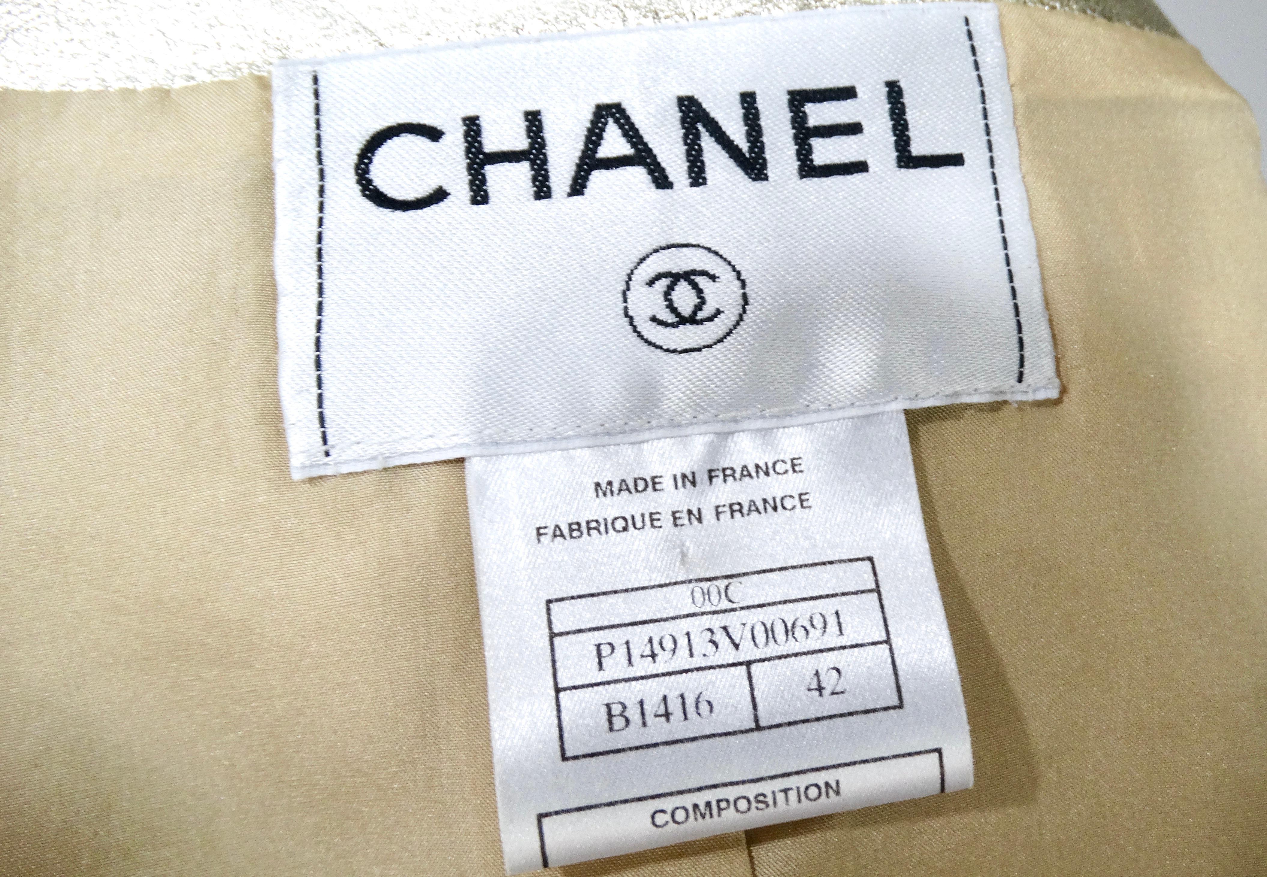 2000 Chanel Gold Metallic Suede Goatskin Jacket & Skirt Set For Sale 6
