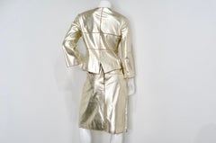 2000 Chanel Gold Metallic Suede Goatskin Jacket & Skirt Set