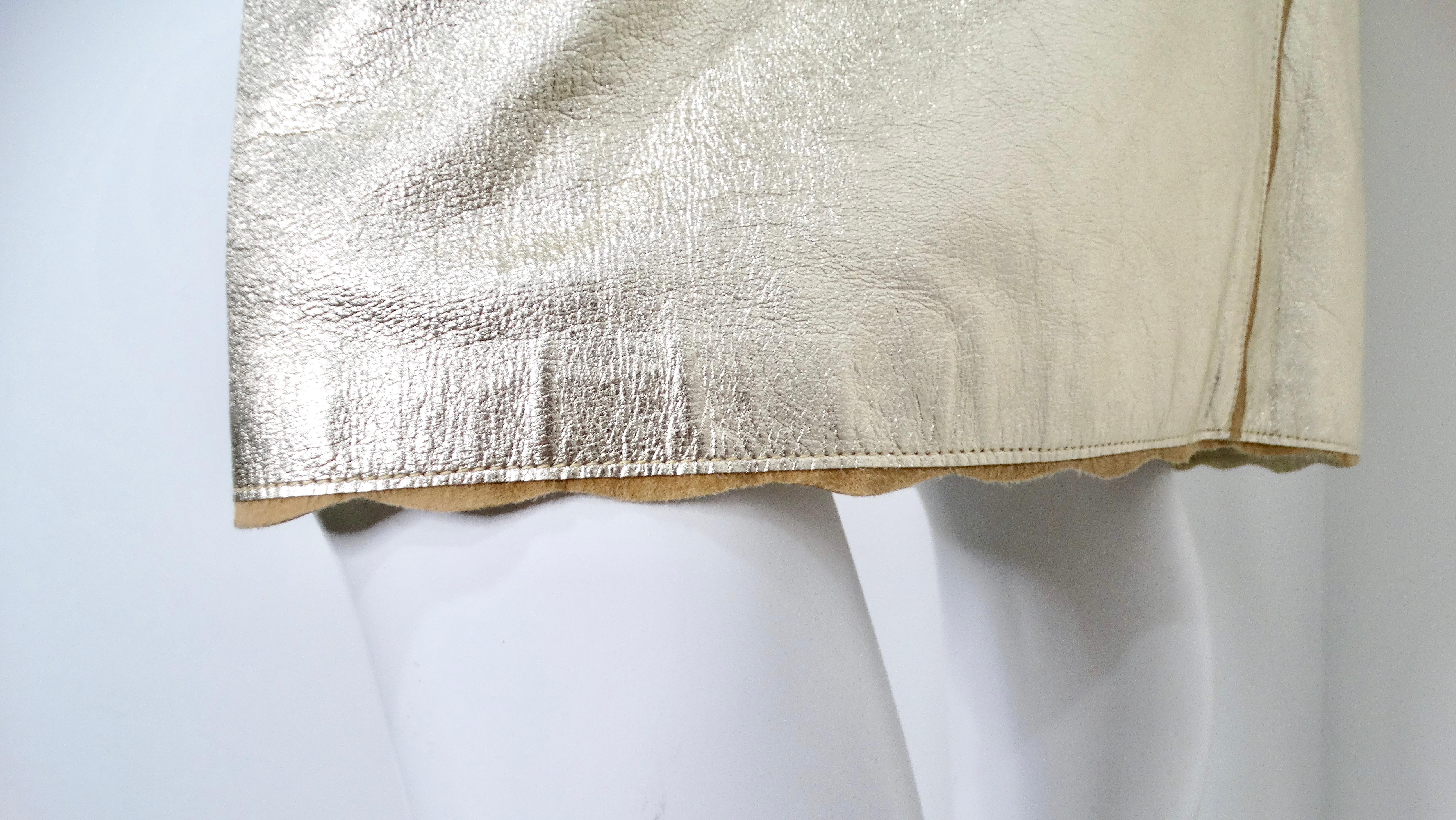 2000 Chanel Gold Metallic Suede Goatskin Jacket & Skirt Set For Sale 3