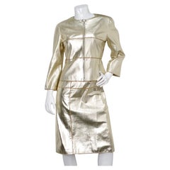 2000 Chanel Oro Metallic Suede Goatkin Jacket & Skirt Set