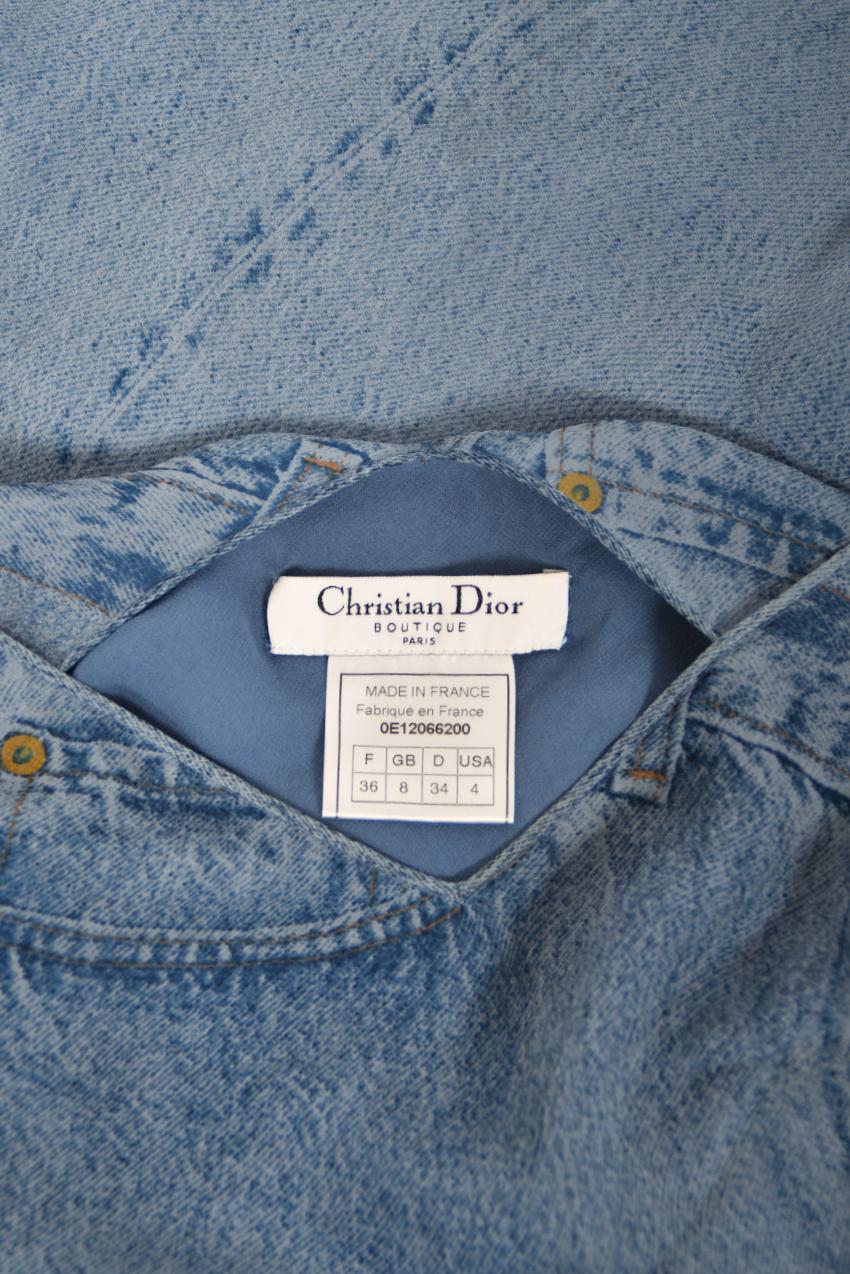 2000 Christian Dior by Galliano Trompe L'oeil Denim Print Silk Bias-Cut Dress 14