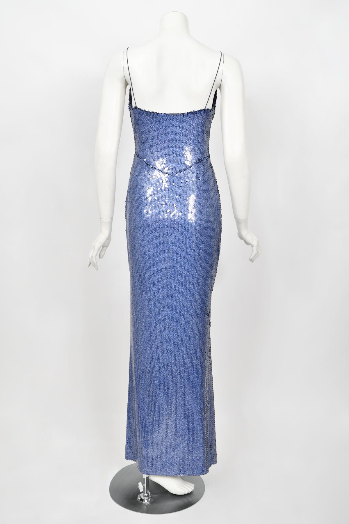 2000 Christian Dior by John Galliano Fully-Sequin Ocean Blue Bias-Cut Slip Gown  11