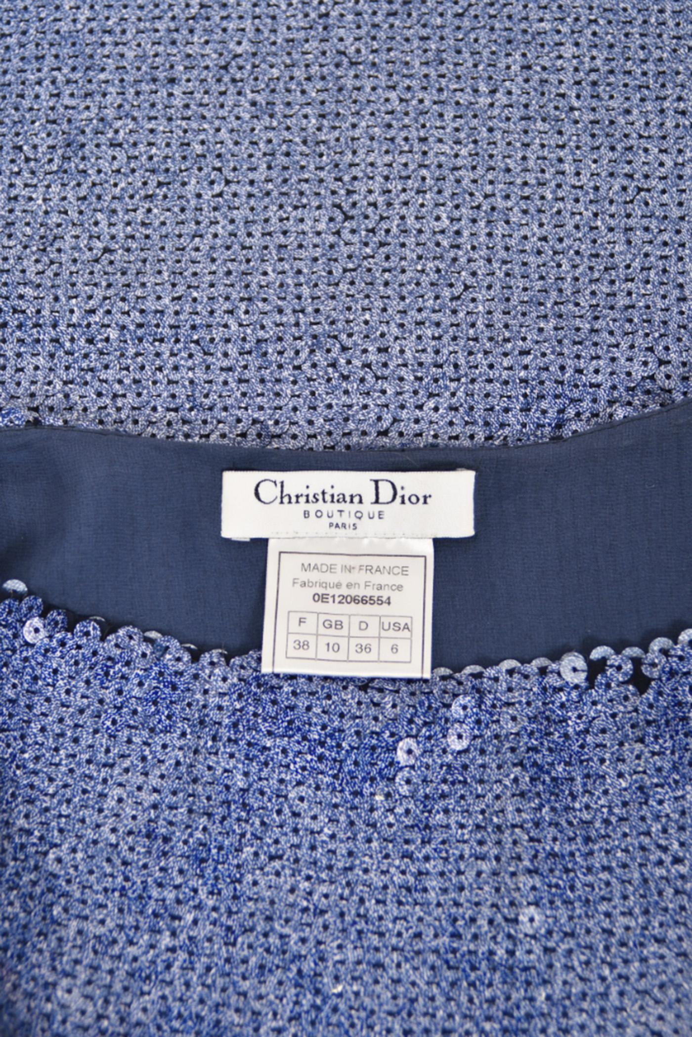 2000 Christian Dior by John Galliano Fully-Sequin Ocean Blue Bias-Cut Slip Gown  13