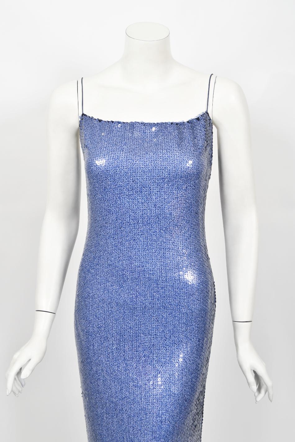 Women's 2000 Christian Dior by John Galliano Fully-Sequin Ocean Blue Bias-Cut Slip Gown 
