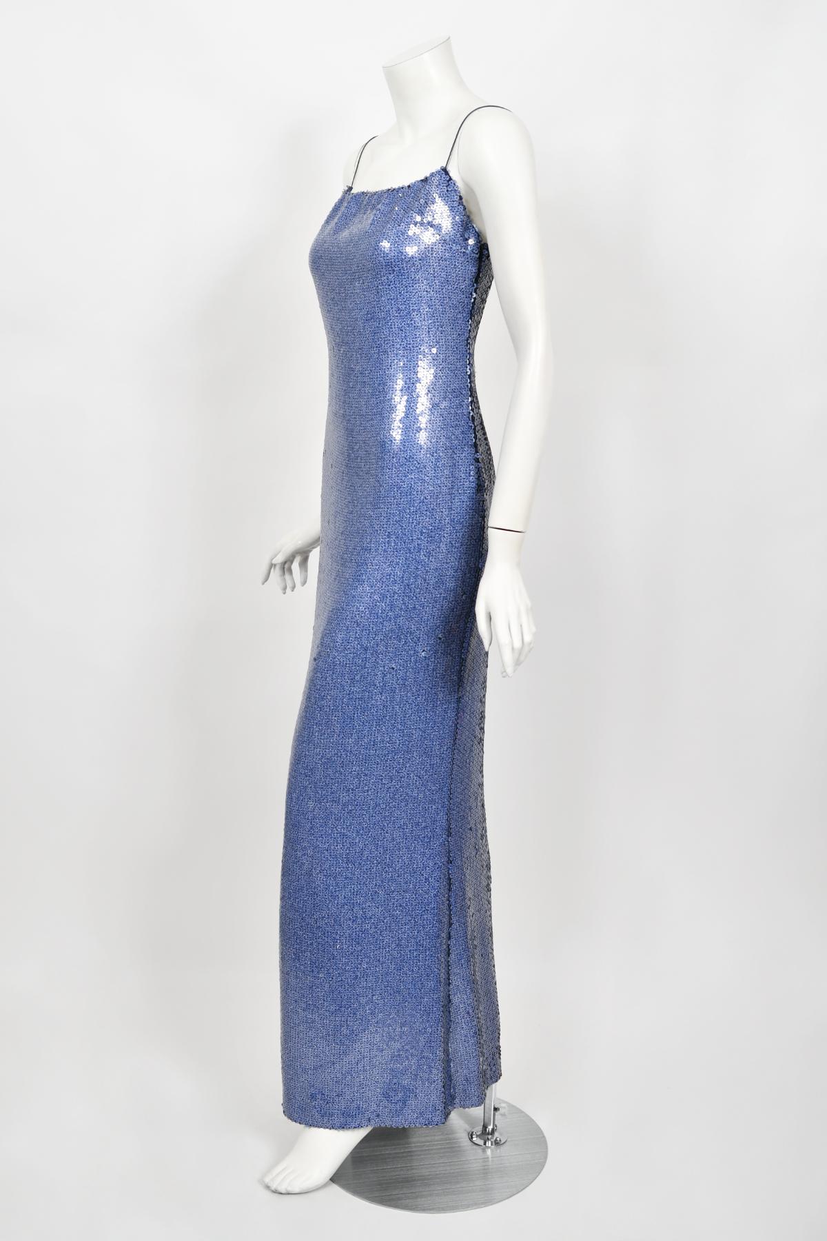2000 Christian Dior by John Galliano Fully-Sequin Ocean Blue Bias-Cut Slip Gown  1