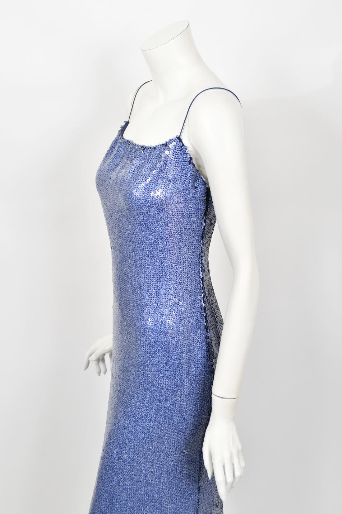 2000 Christian Dior by John Galliano Fully-Sequin Ocean Blue Bias-Cut Slip Gown  2