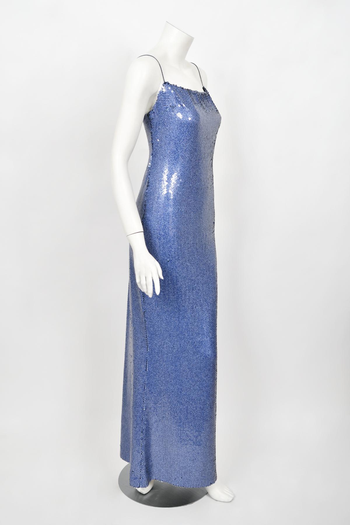 2000 Christian Dior by John Galliano Fully-Sequin Ocean Blue Bias-Cut Slip Gown  7
