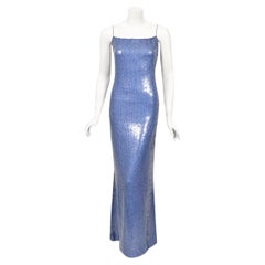 Used 2000 Christian Dior by John Galliano Fully-Sequin Ocean Blue Bias-Cut Slip Gown 