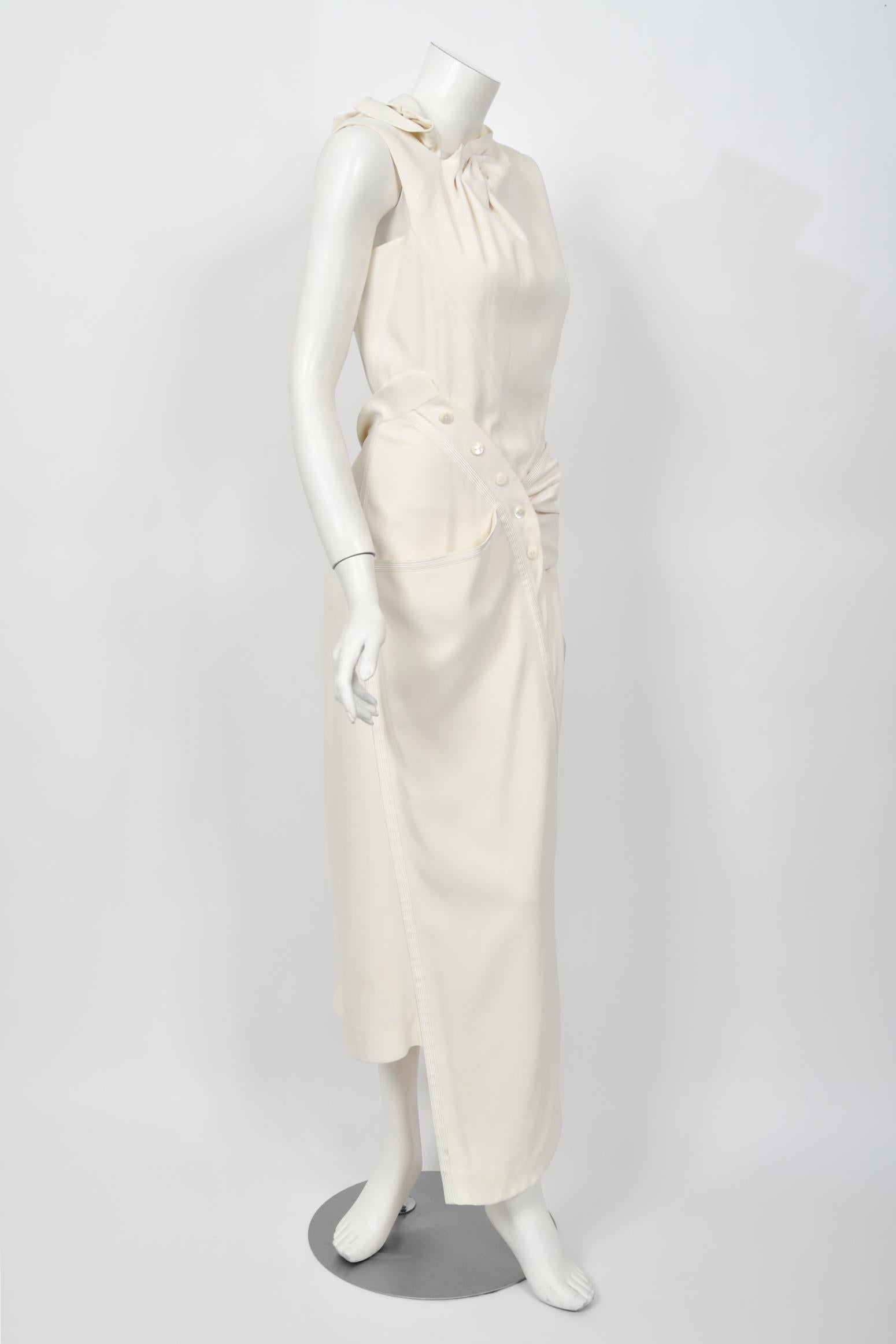 2000 Christian Dior by John Galliano Ivory Crepe Cut-Out Asymmetric Draped Dress 6