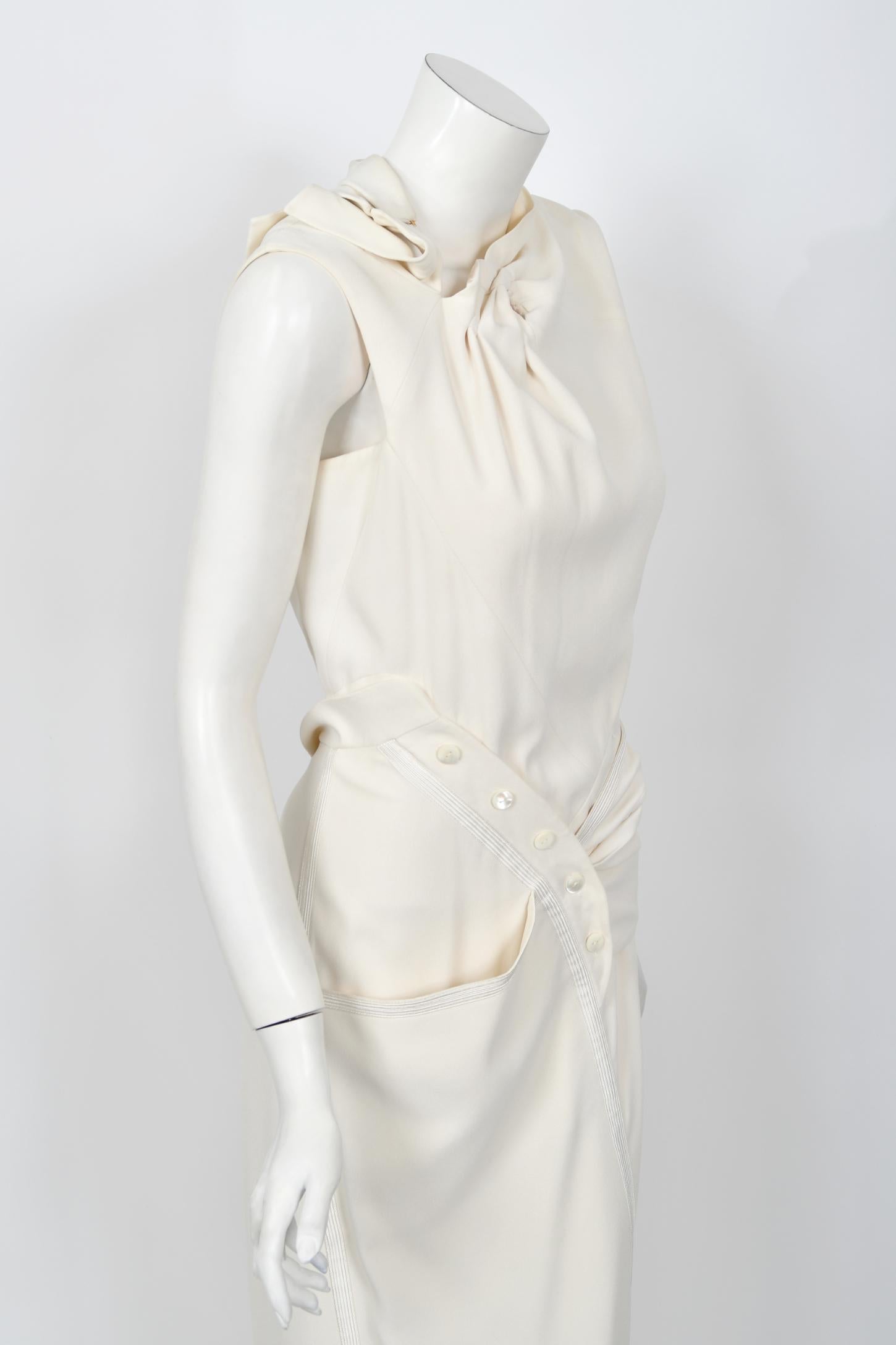 2000 Christian Dior by John Galliano Ivory Crepe Cut-Out Asymmetric Draped Dress 7