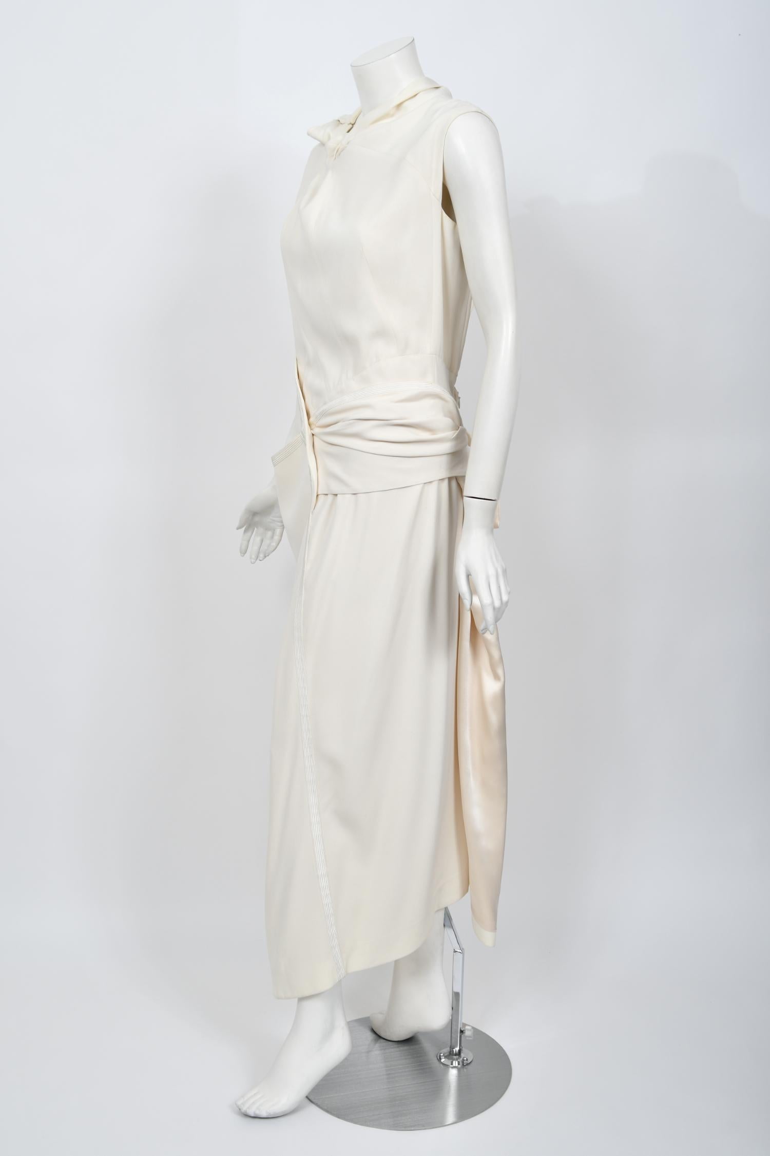 2000 Christian Dior by John Galliano Ivory Crepe Cut-Out Asymmetric Draped Dress 10