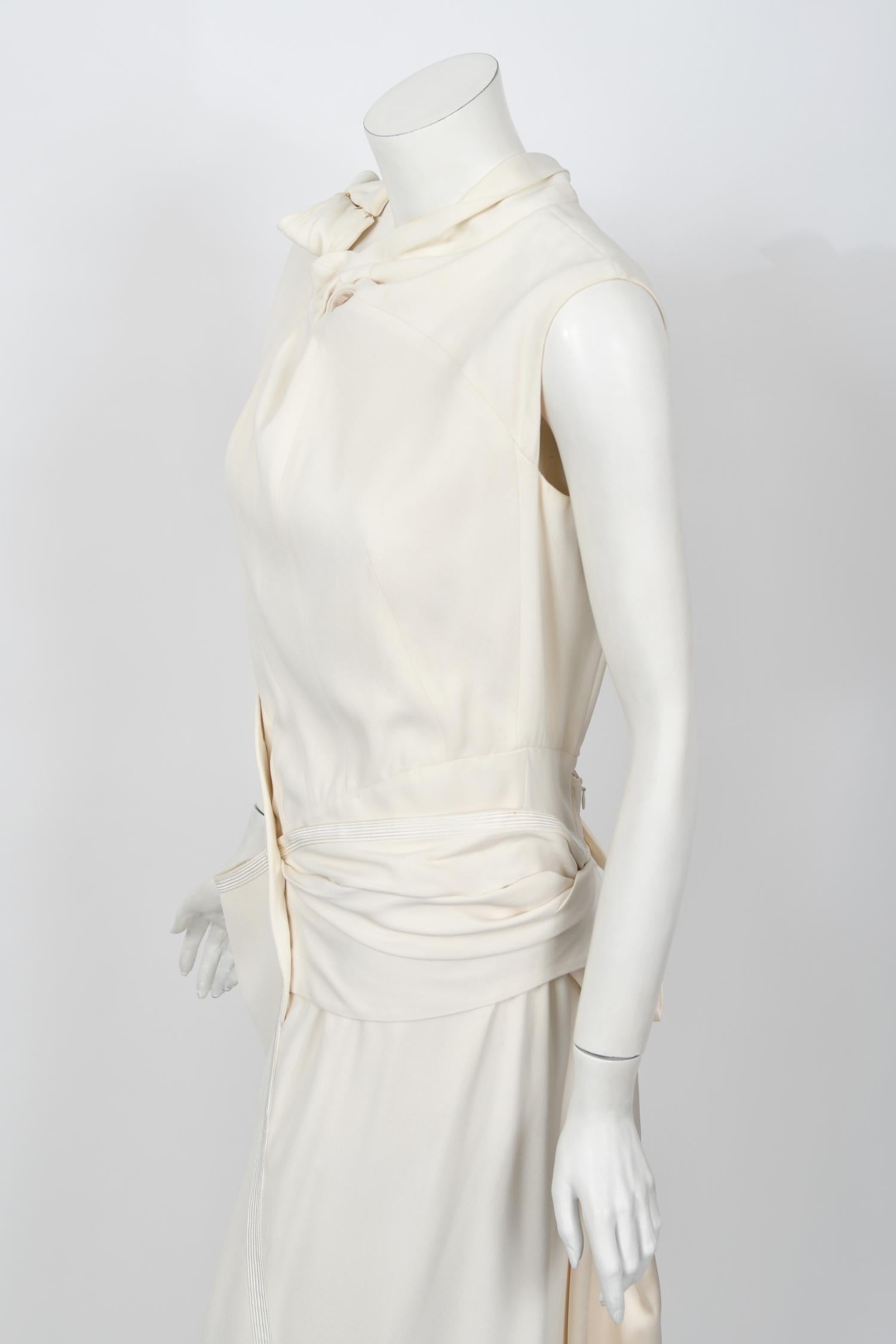 2000 Christian Dior by John Galliano Ivory Crepe Cut-Out Asymmetric Draped Dress 11
