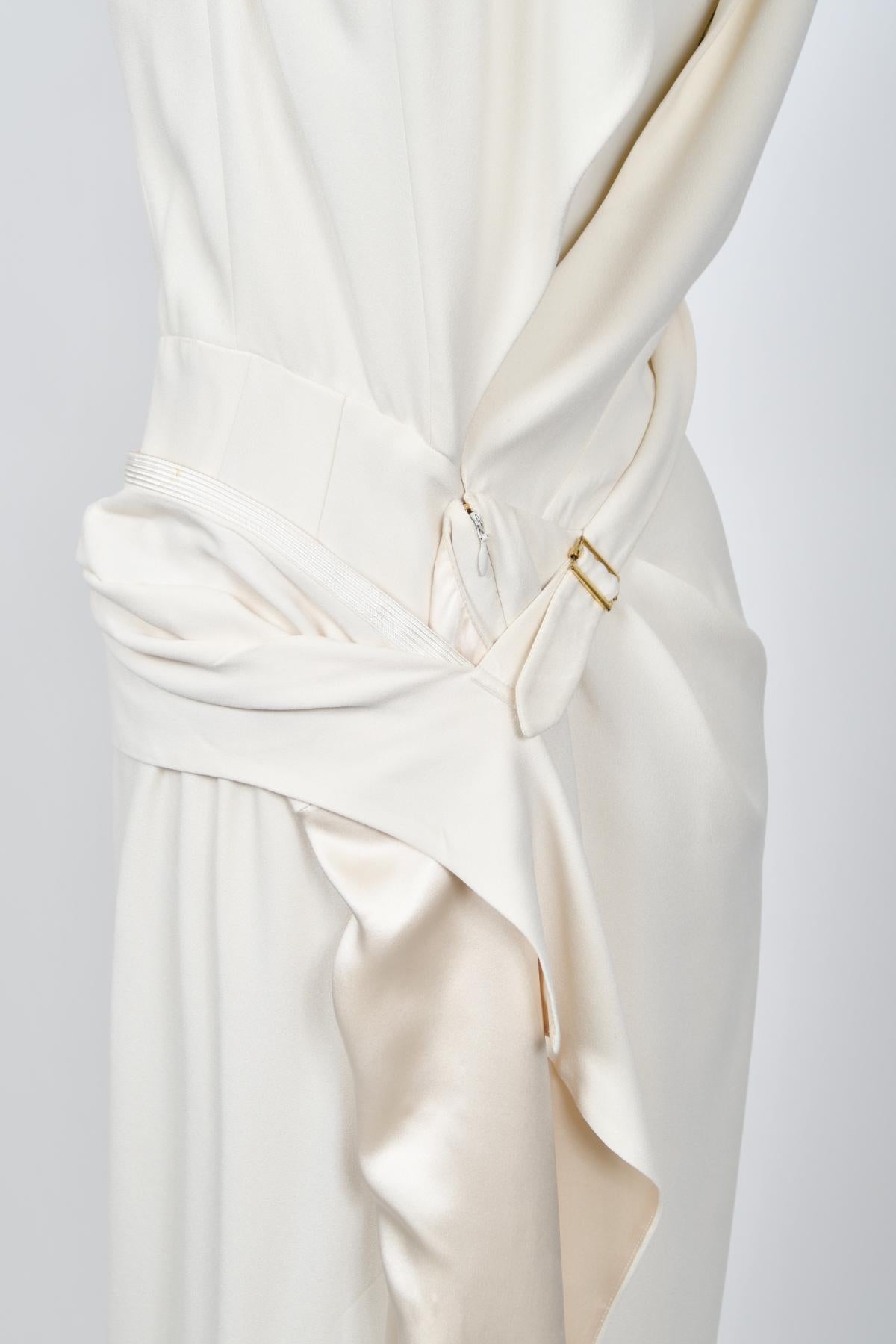 2000 Christian Dior by John Galliano Ivory Crepe Cut-Out Asymmetric Draped Dress 12