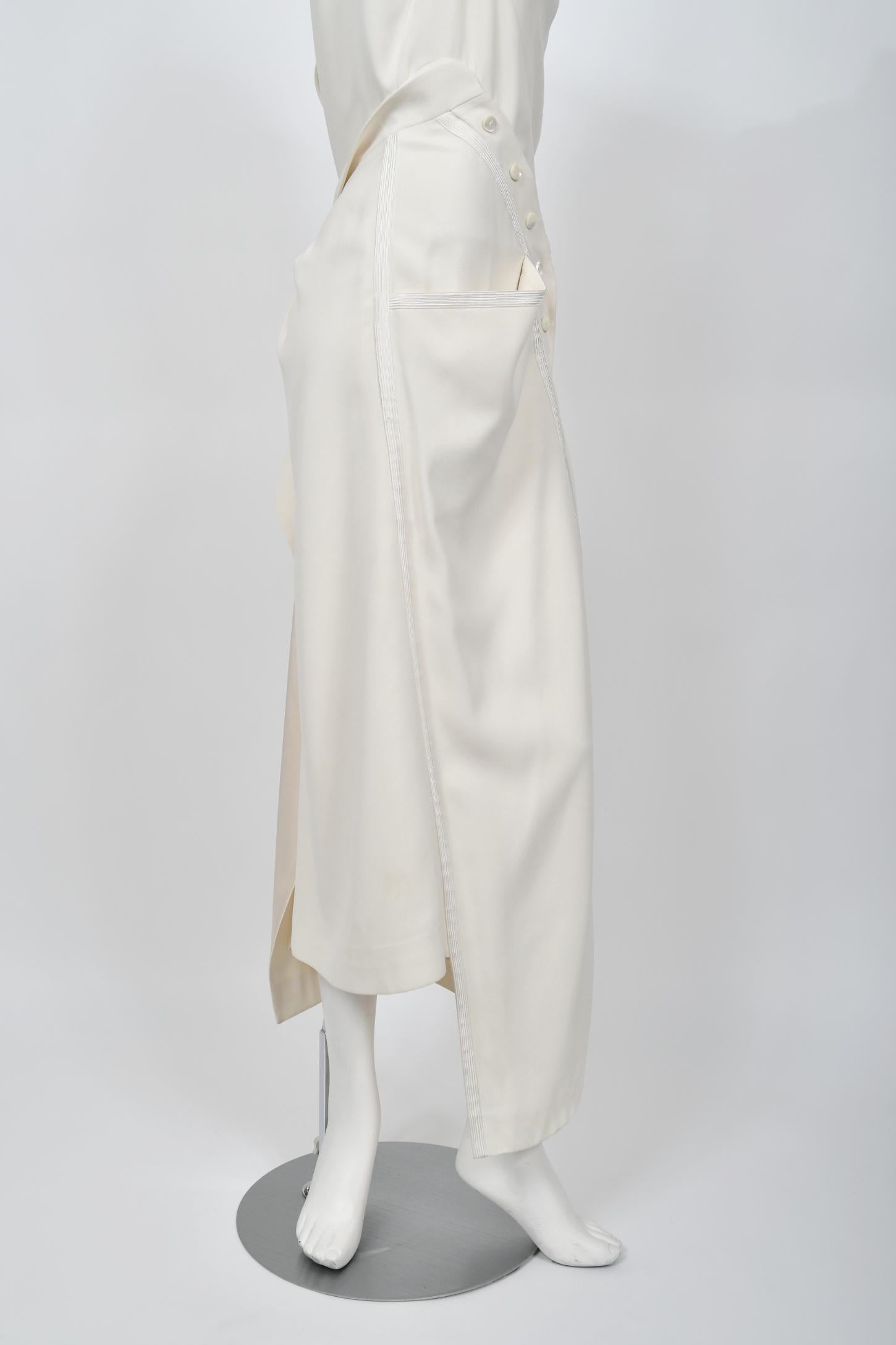 2000 Christian Dior by John Galliano Ivory Crepe Cut-Out Asymmetric Draped Dress 13