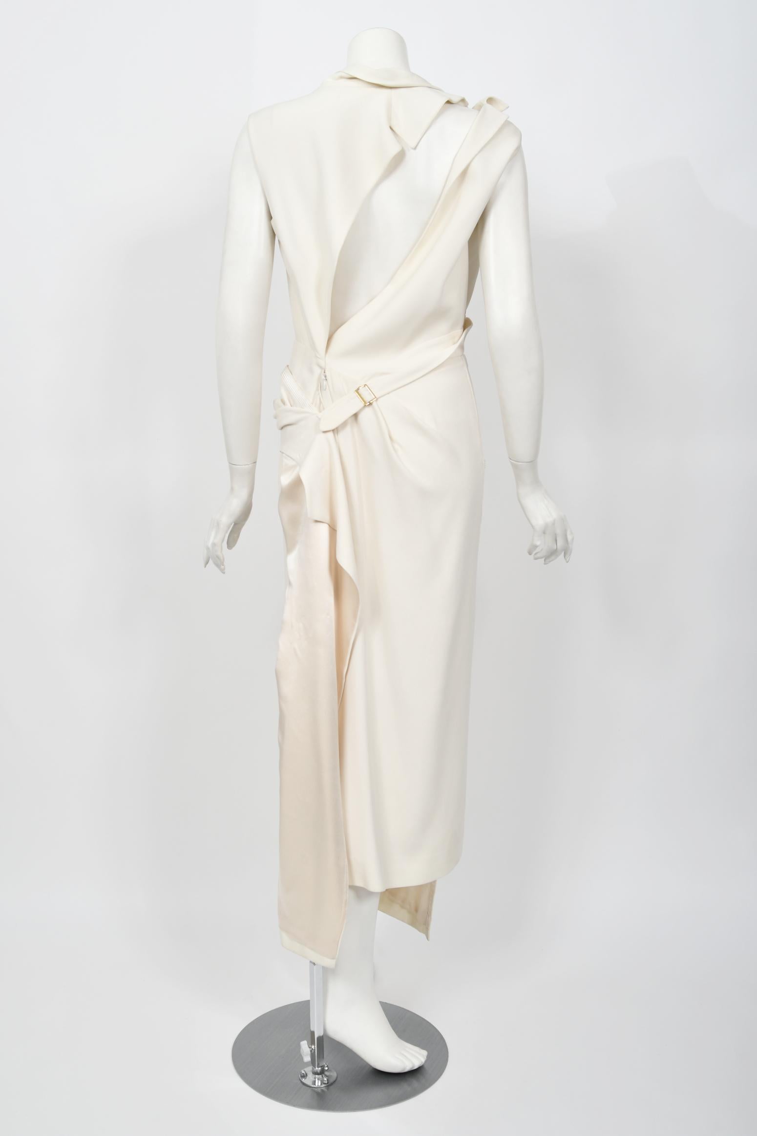 2000 Christian Dior by John Galliano Ivory Crepe Cut-Out Asymmetric Draped Dress 14