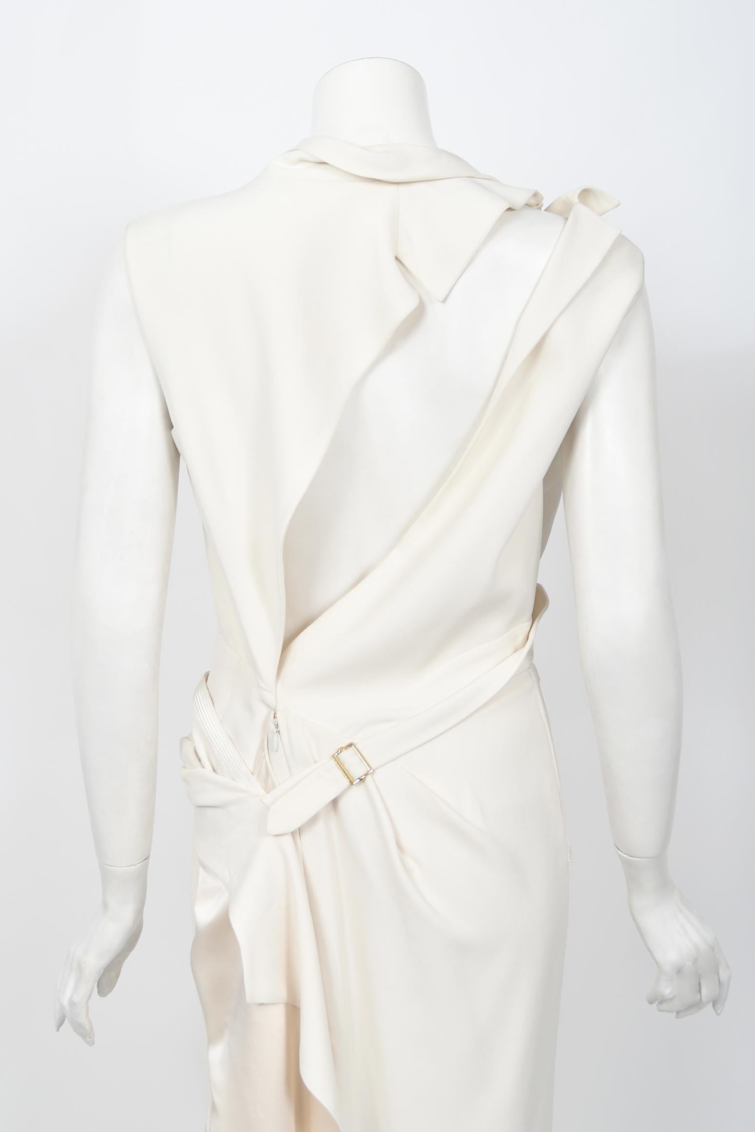 2000 Christian Dior by John Galliano Ivory Crepe Cut-Out Asymmetric Draped Dress 15