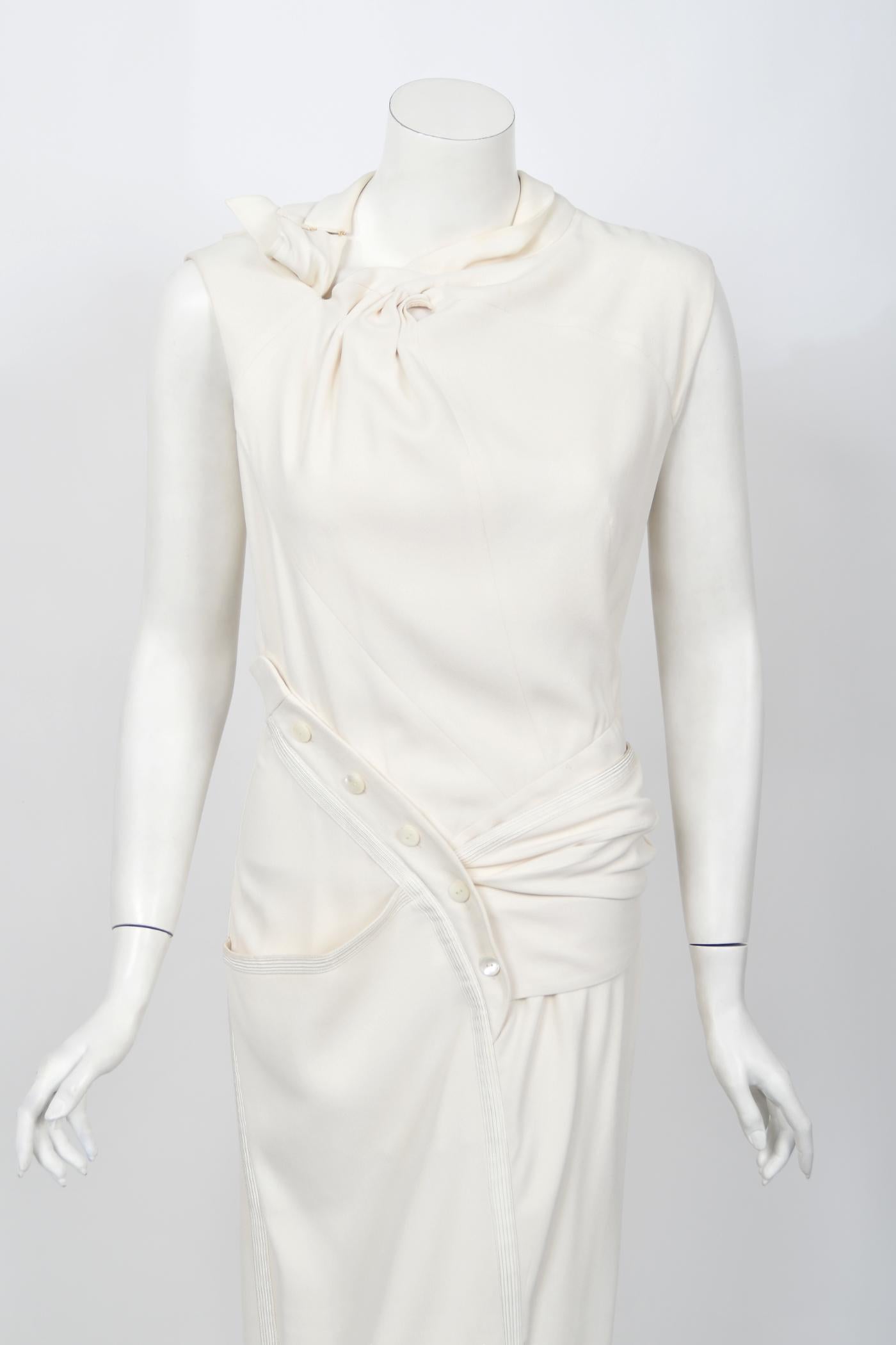 2000 Christian Dior by John Galliano Ivory Crepe Cut-Out Asymmetric Draped Dress 2