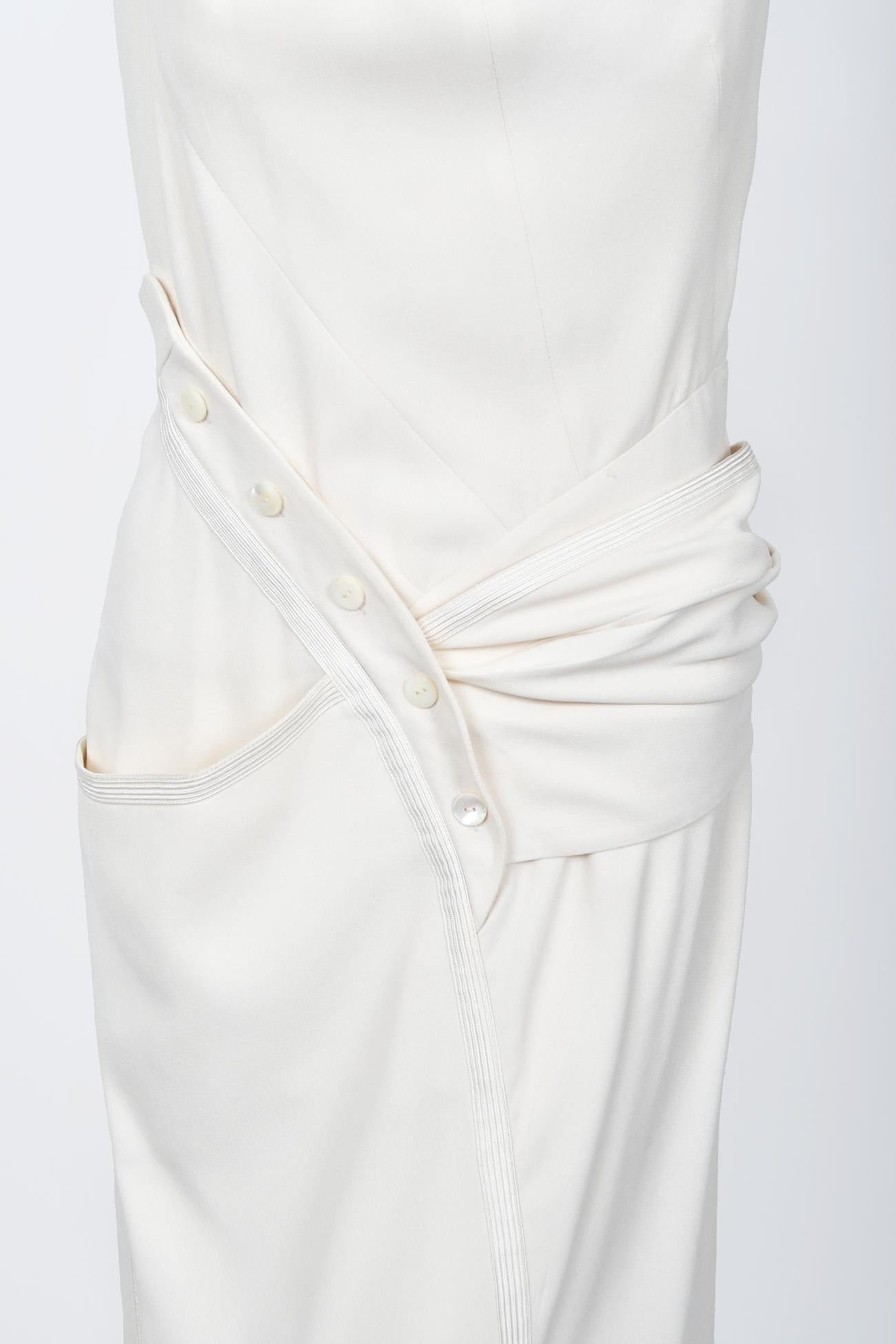 2000 Christian Dior by John Galliano Ivory Crepe Cut-Out Asymmetric Draped Dress 3