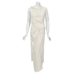 2000 Christian Dior by John Galliano Elfenbeinfarbenes asymmetrisches drapiertes Kleid aus Krepp mit Ausschnitt