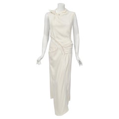 2000 Christian Dior by John Galliano Ivory Crepe Cut-Out Asymmetric Draped Dress