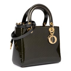 2000 Christian Dior Khaki Monogram Patent Leather Medium Lady Dior