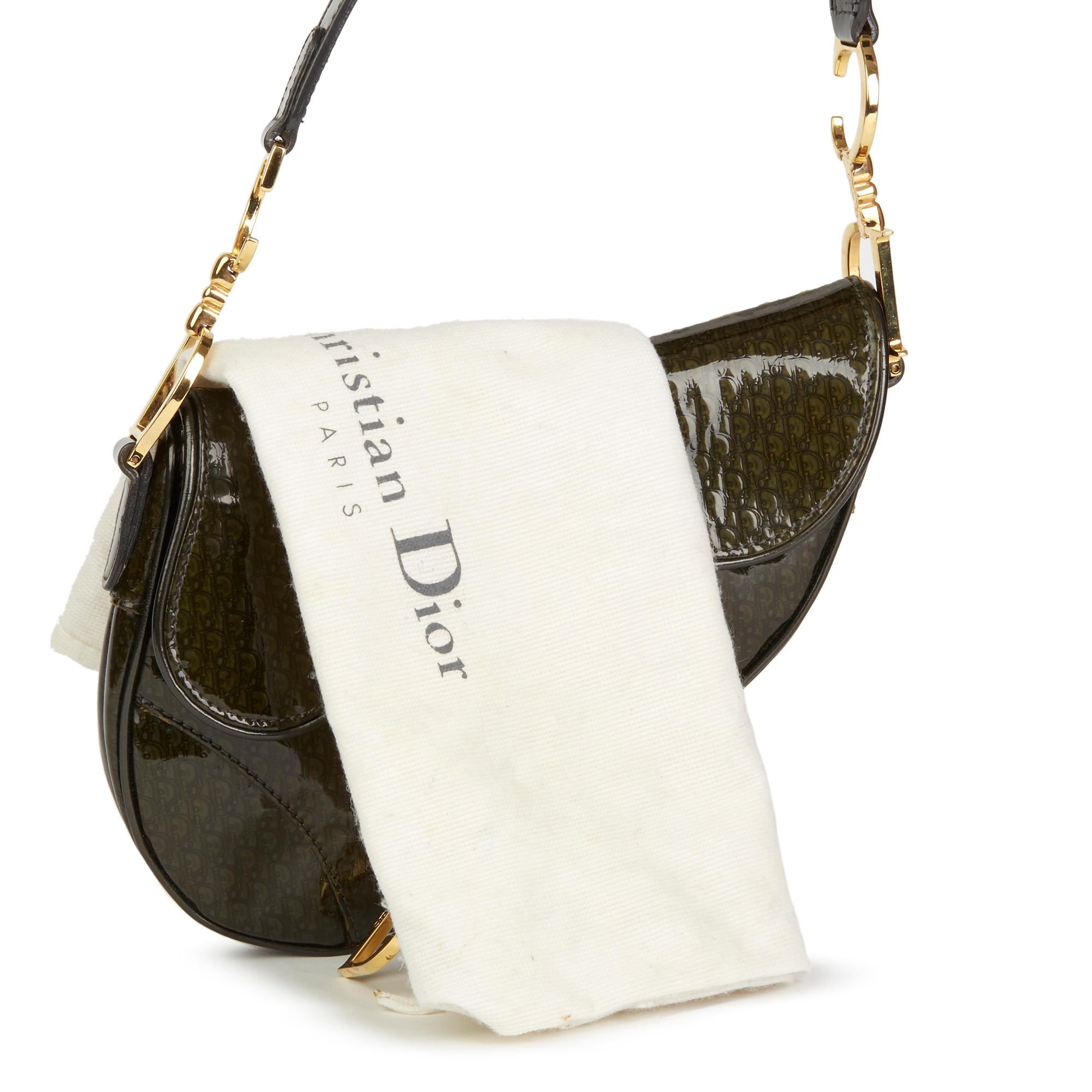 2000 Christian Dior Olive Green Monogram Patent Leather Mini Saddle Bag 2