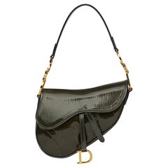 2000 Christian Dior Olive Green Monogram Patent Leather Mini Saddle Bag