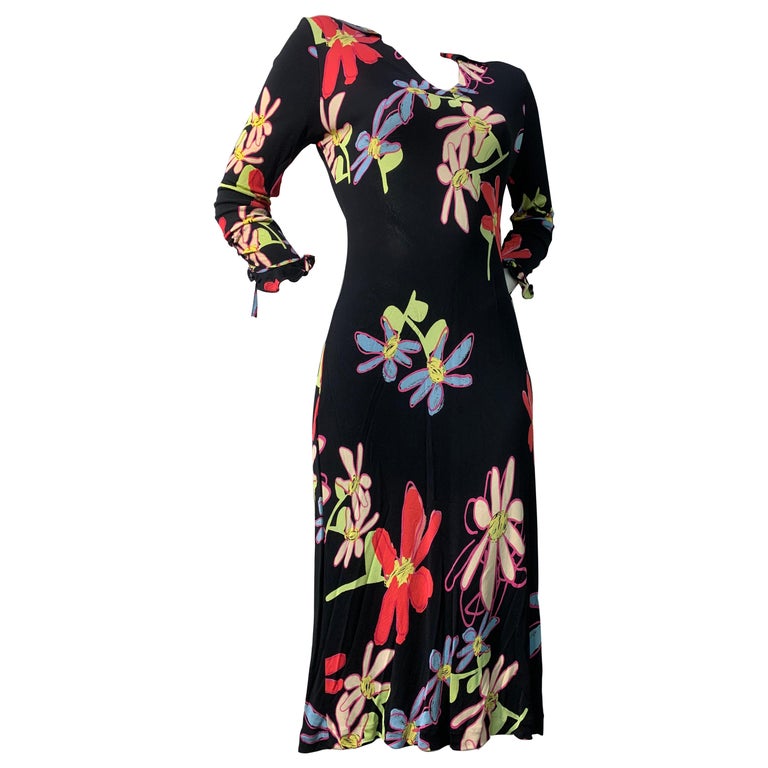 2000 Christian Lacroix Bias Cut 1930s-inspired Rayon Jersey Floral Print Dress