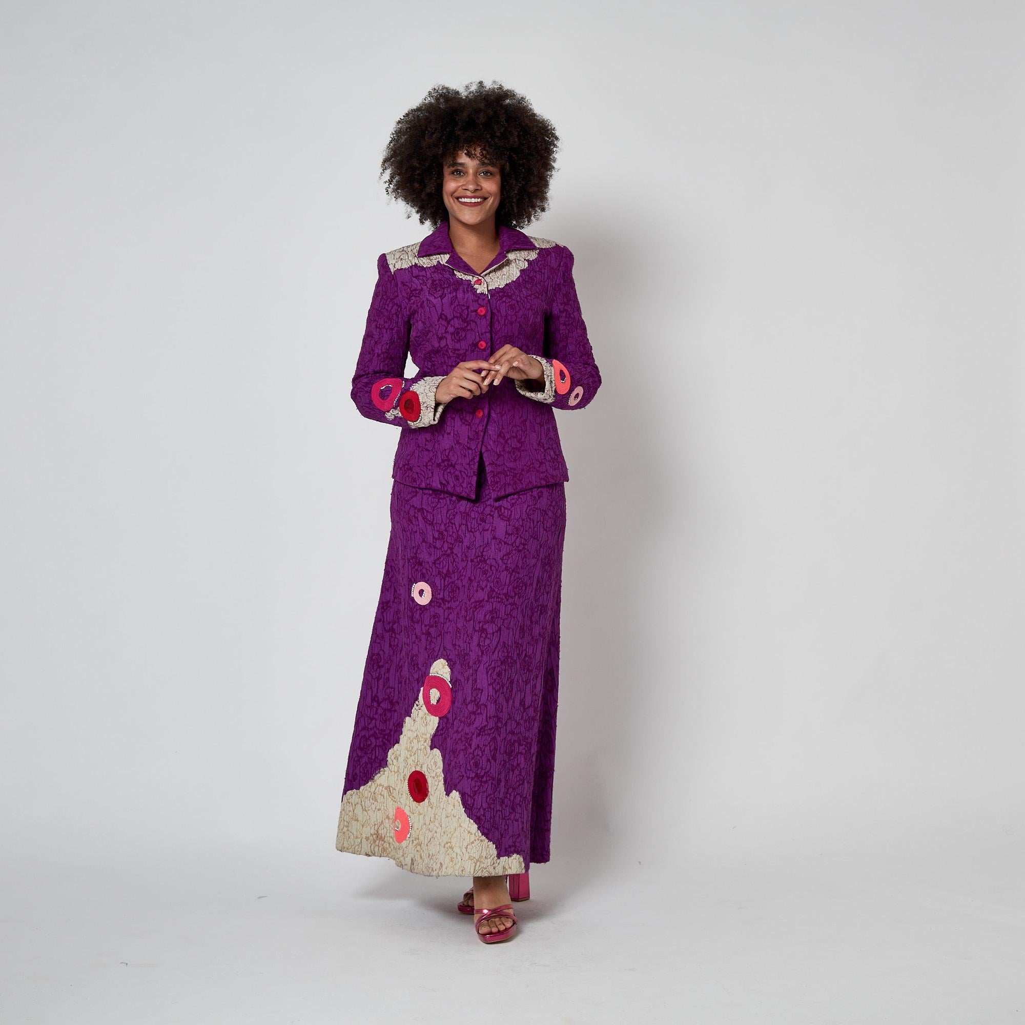 2000 Christian Lacroix Couture Purple Textured Skirt Suit For Sale 6