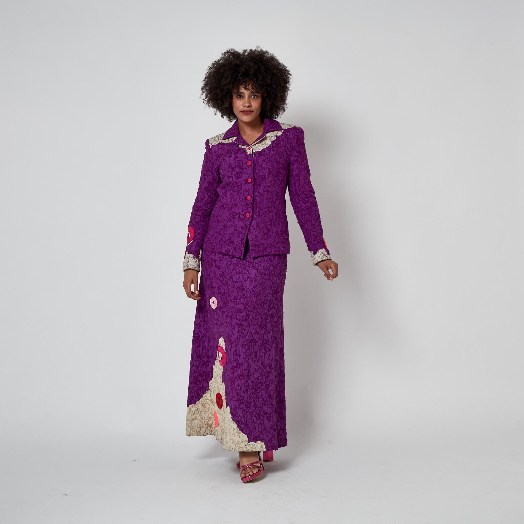2000 Christian Lacroix Couture Purple Textured Skirt Suit For Sale 7