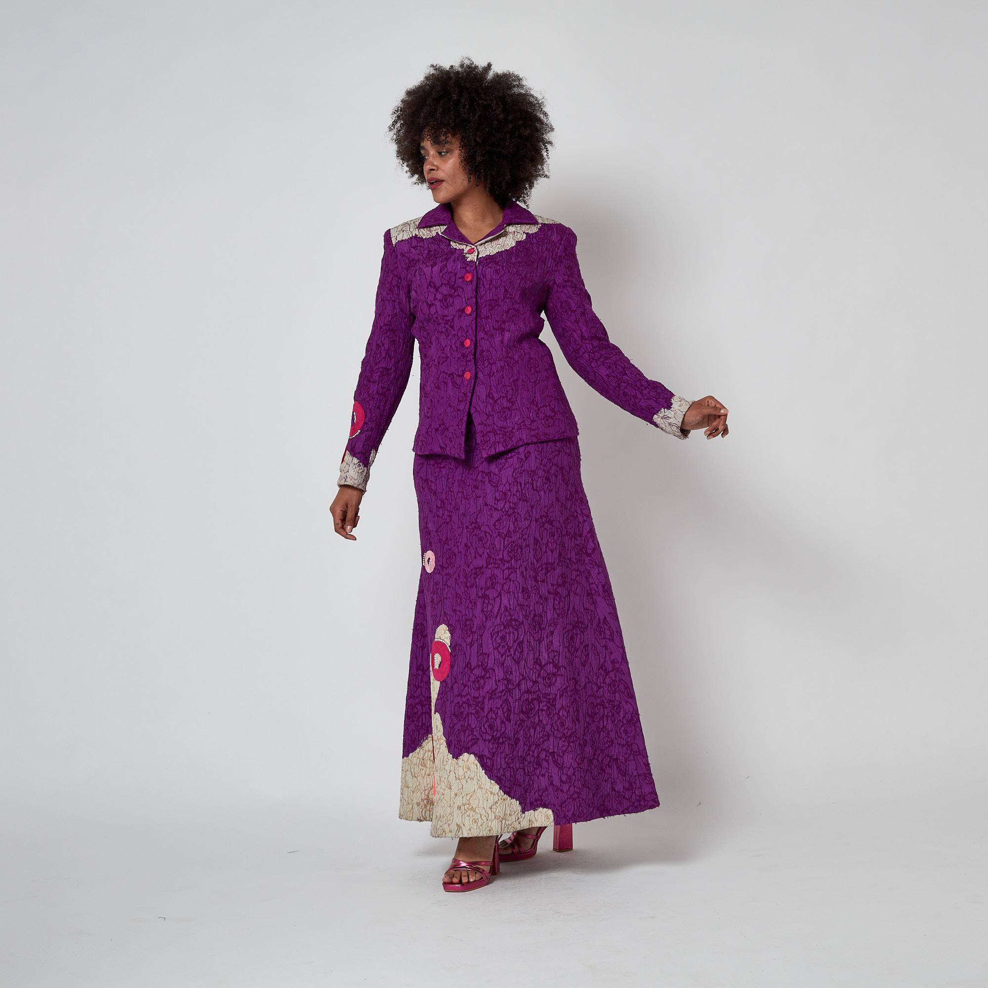 2000 Christian Lacroix Couture Purple Textured Skirt Suit For Sale 8