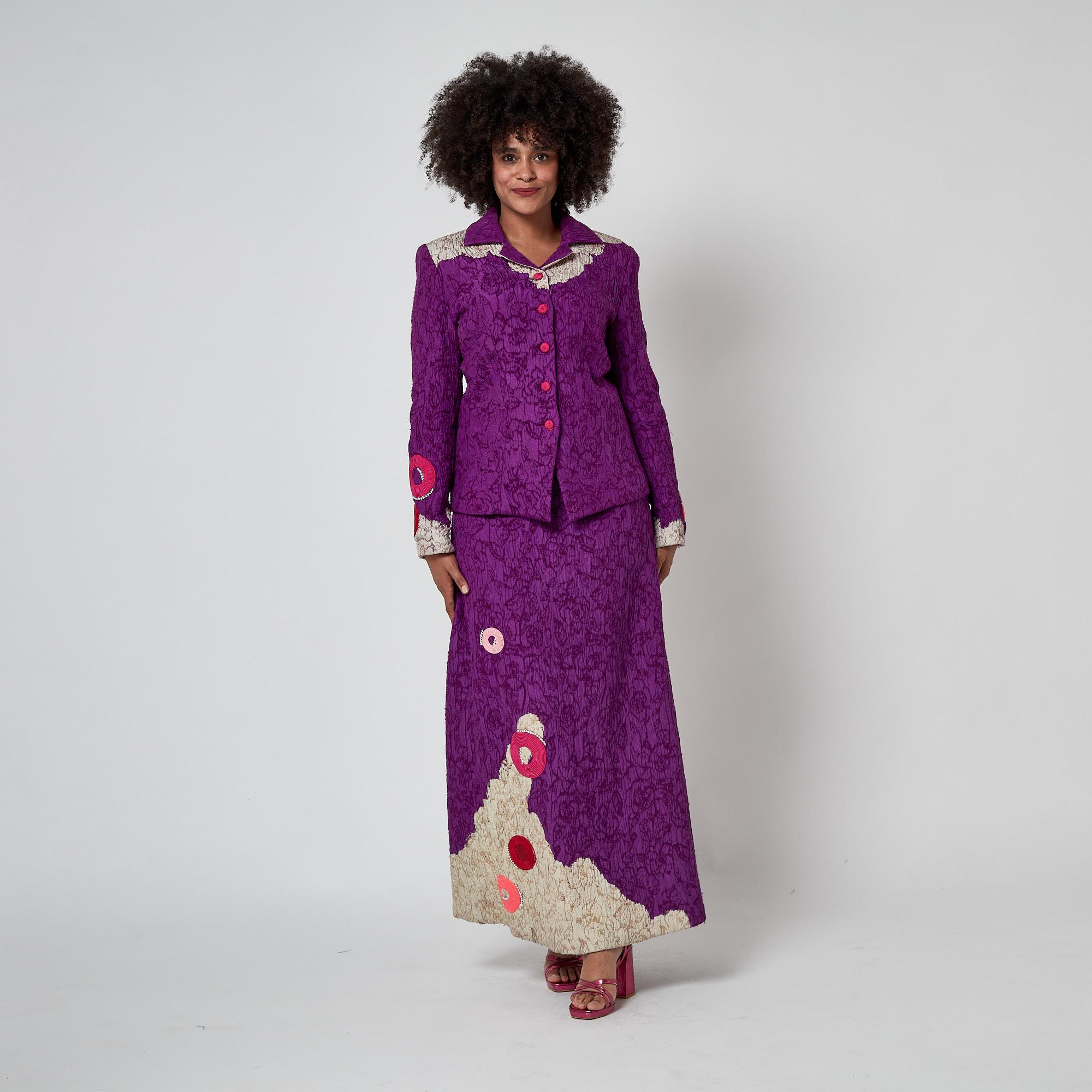 2000 Christian Lacroix Couture Purple Textured Skirt Suit For Sale 9
