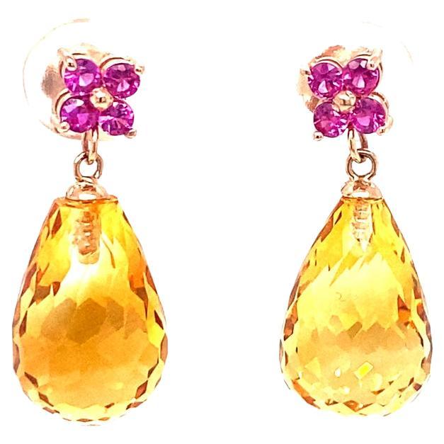 20.00 Citrine Pink Sapphire Rose Gold Drop Earrings