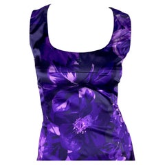2000 Dolce & Gabbana – Lila, figurbetontes, ärmelloses Stretchkleid mit Blumenmuster, Größe 44IT