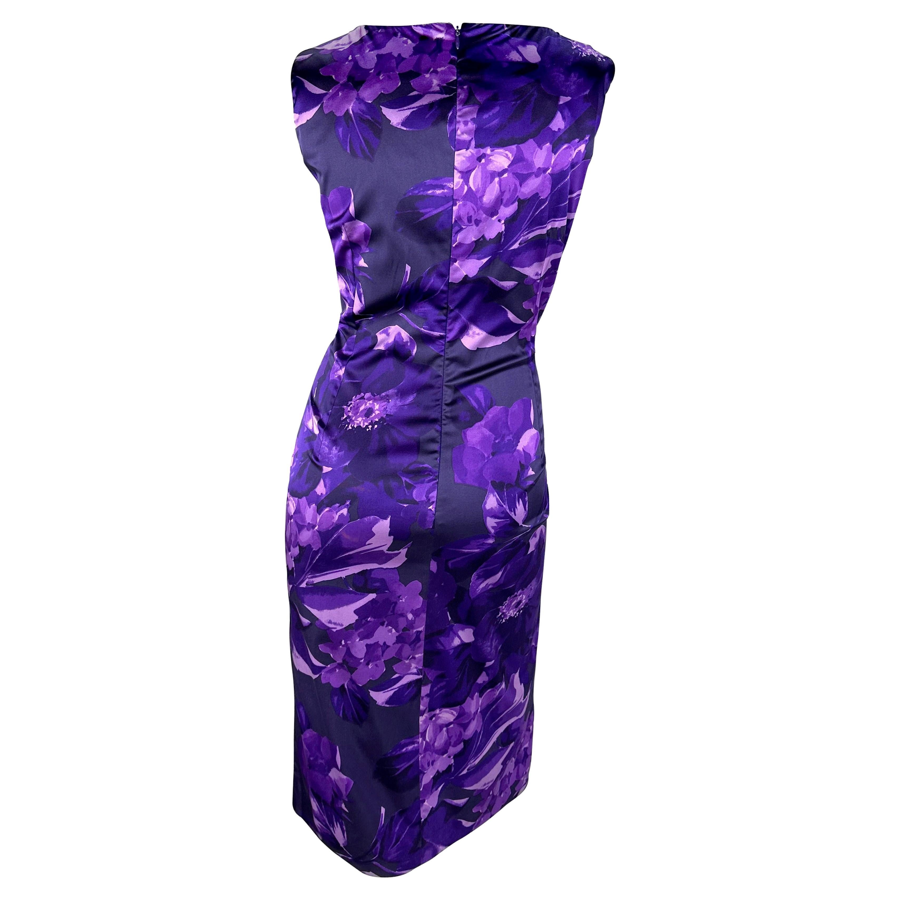 2000 Dolce & Gabbana Purple Floral Print Bodycon Stretch Sleeveless Dress For Sale 1