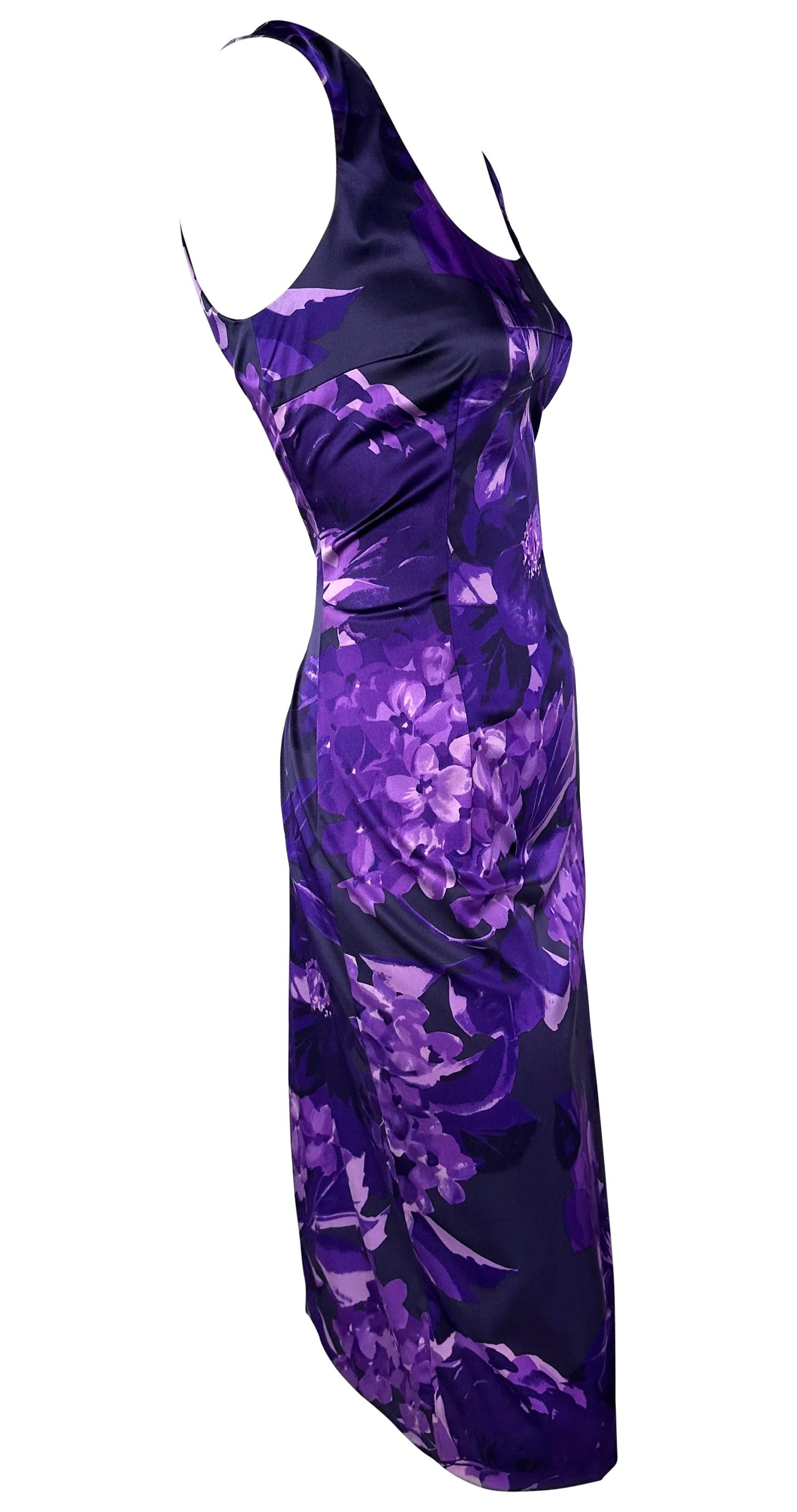2000 Dolce & Gabbana Lila Bodycon-Bodycon-Kleid aus Stretch mit Blumendruck und ärmellosem Kleid im Angebot 2