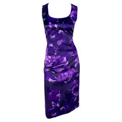 2000 Dolce & Gabbana Purple Floral Print Bodycon Stretch Sleeveless Dress