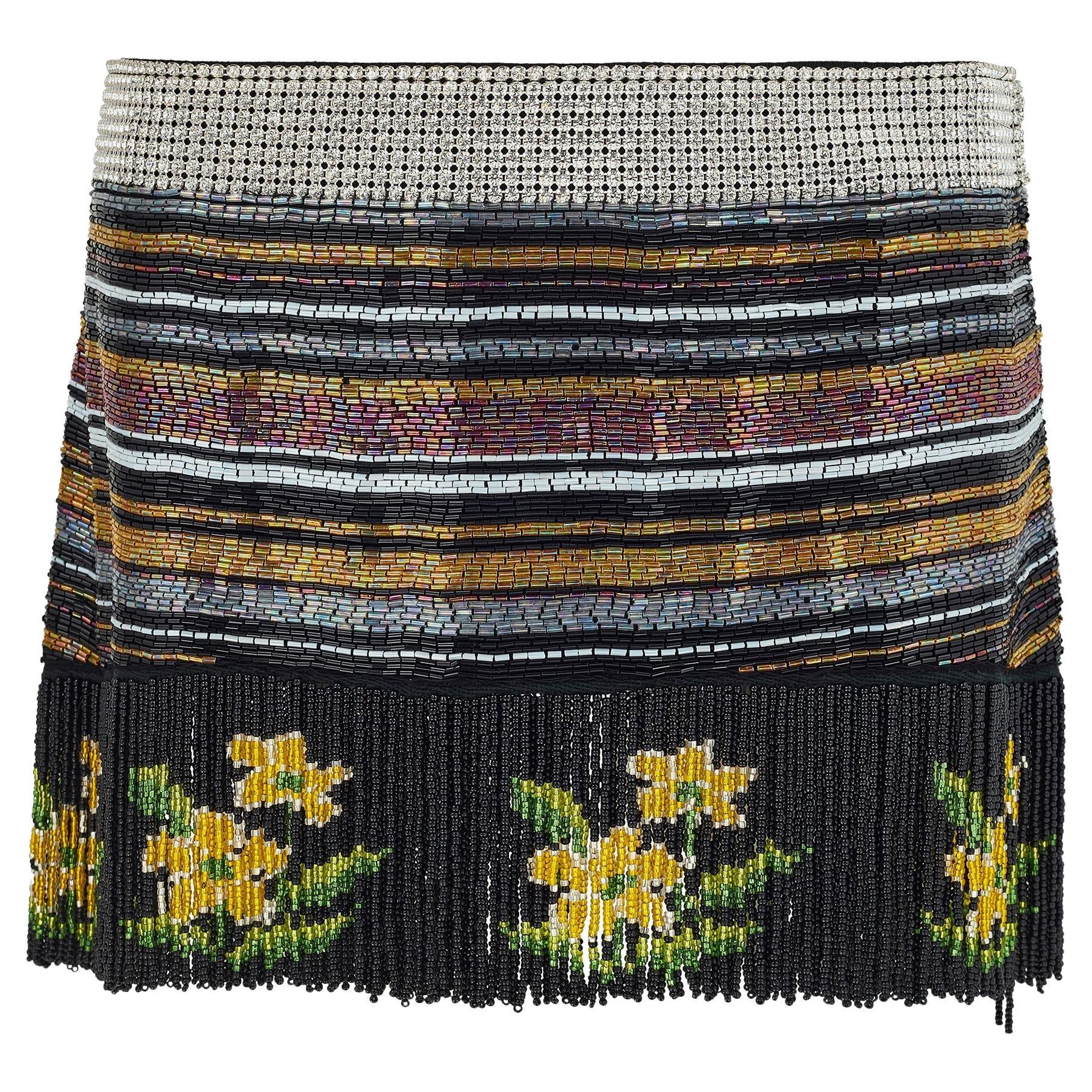 2000 Dolce & Gabbana Runway Beaded Tassel Mini Skirt