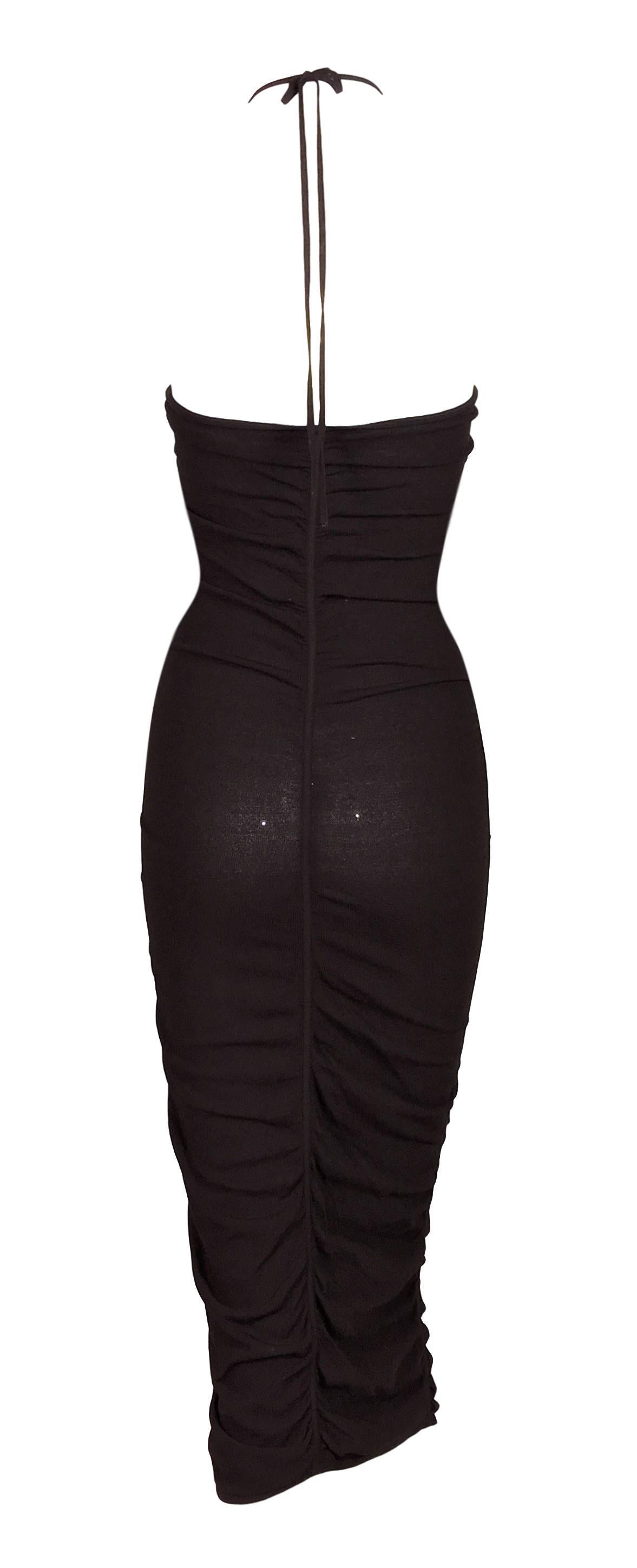 Black 2000 Dolce & Gabbana Semi-Sheer Brown Ruched Halter Bodycon Dress 40