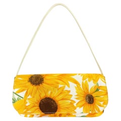 2000 Dolce & Gabbana White Leather Sunflower Print Fabric Shoulder Bag