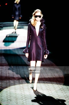 2000 F/W Gucci Tom Ford Fall 2000 Silk Ruffle Collar Black Mini Runway Dress
