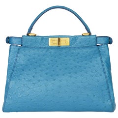 2000 Fendi Blue Ostrich Leather Small Peekaboo