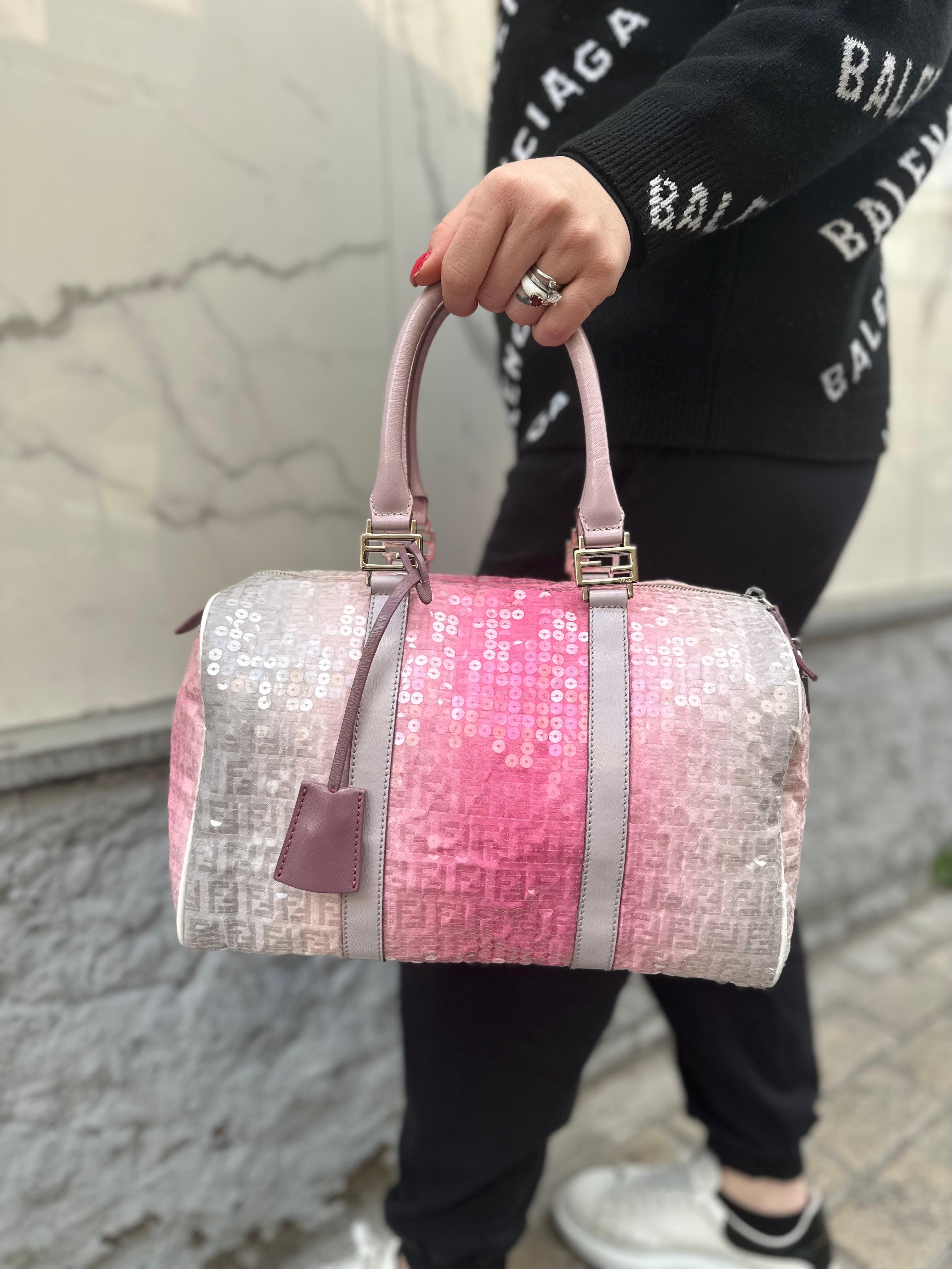 2000 Fendi Boston Sequins Pink Top Handle Bag 8