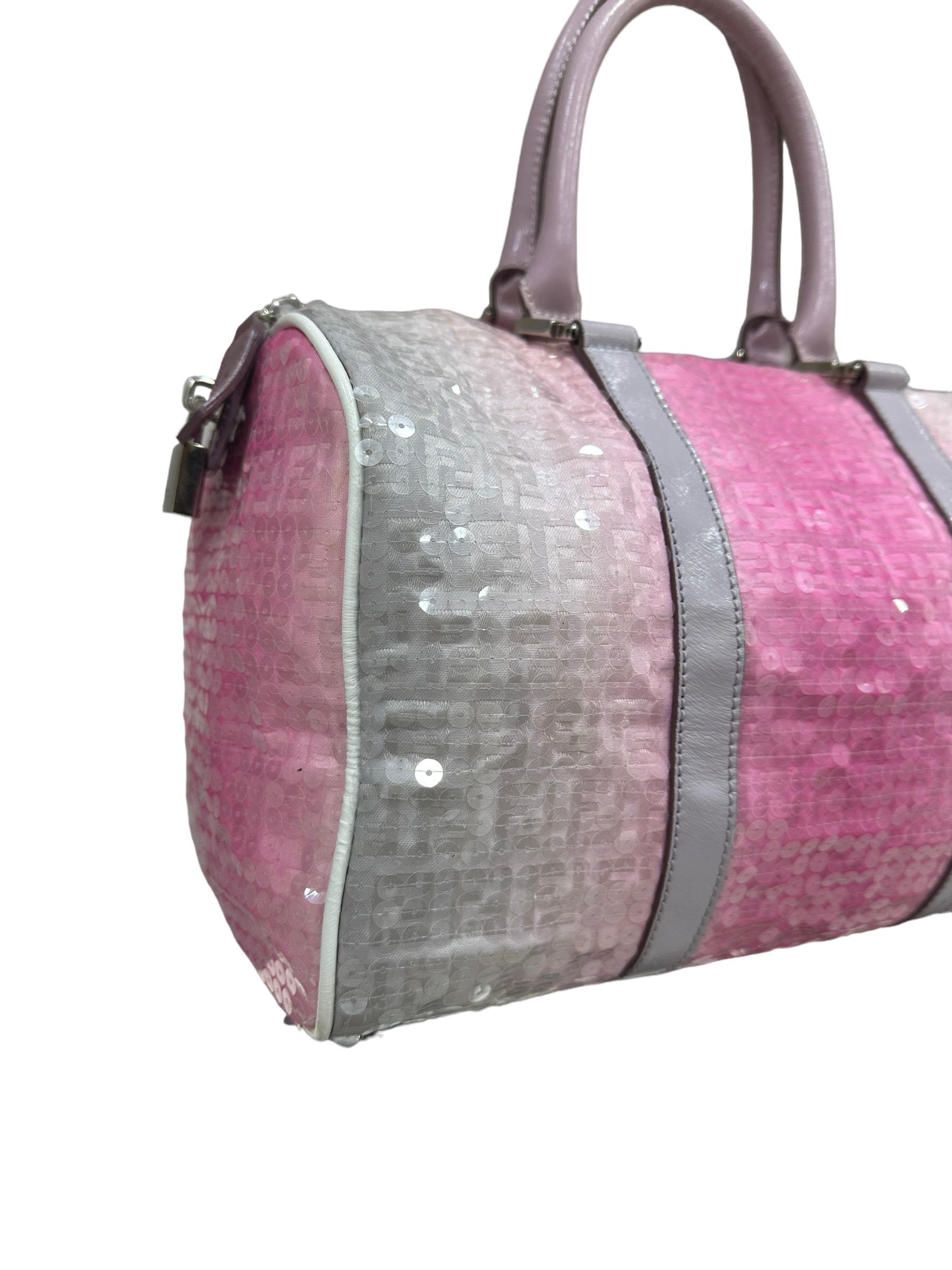 2000 Fendi Boston Sequins Pink Top Handle Bag 3