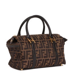 2000 Fendi Brown Zucca Monogram Canvas & Black Calfskin Leather Vintage Tote