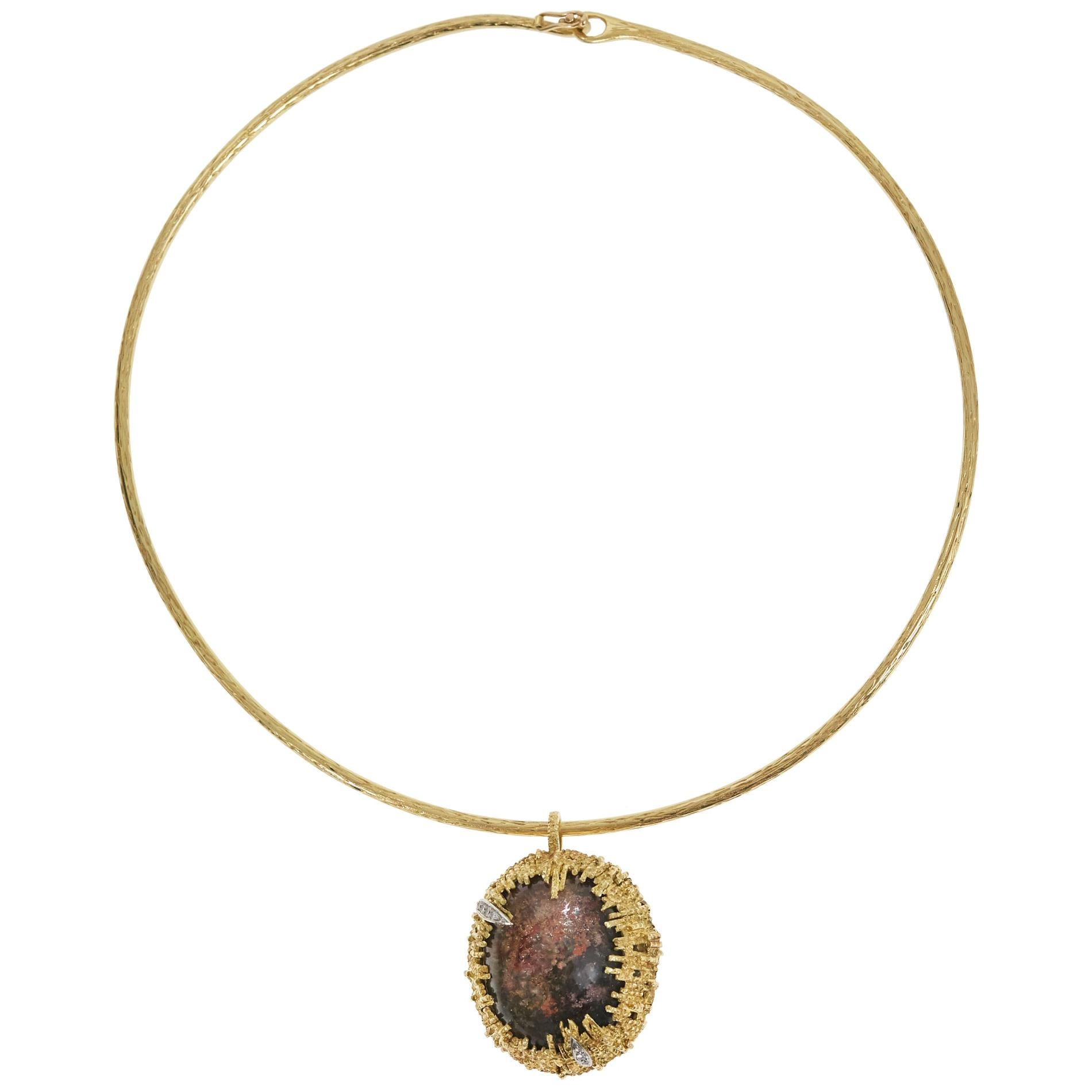 Geoffrey Turk Dendritic Agate, Diamond and Gold Brooch or Pendant 2000