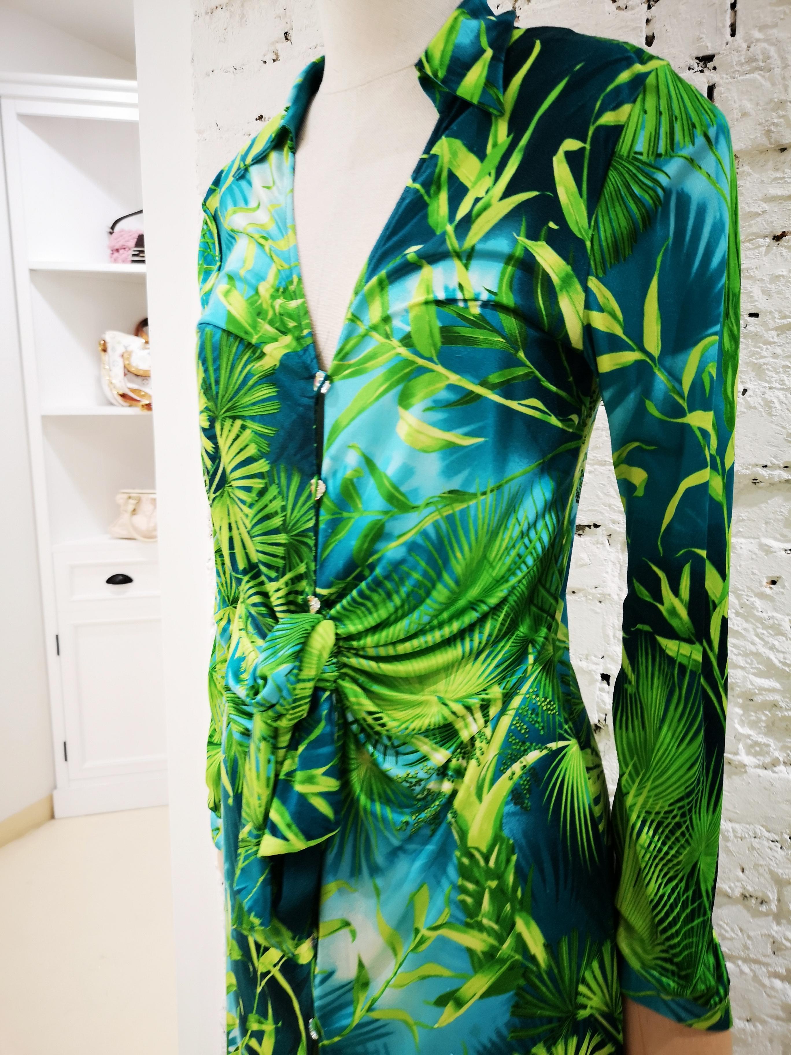 Blue 2000 Gianni Versace J. Lo Silk Jungle Dress 