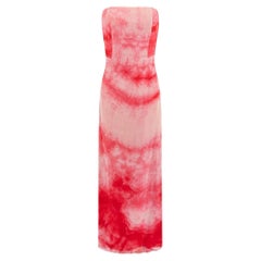 2000 Giorgio Armani Red Tie-Dye Chiffon Overlay Strapless Gown