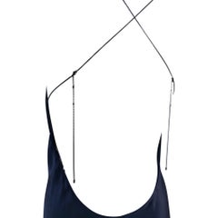 2000 Gucci by Tom Ford Dark Navy Silk Satin Backless Chain Slip Dress IT42